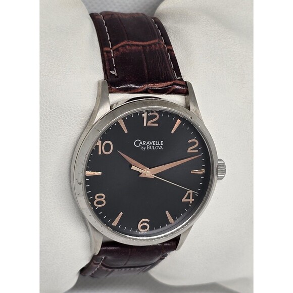 Men's Caravelle New York by Bulova Black Dial Brown Leather Strap Watch 13 - Picture 3 of 9
